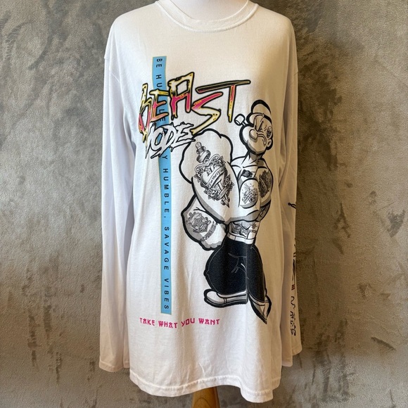 Popeye Cartoon Graphic Long Sleeve Shirt Sz L - Picture 1 of 10